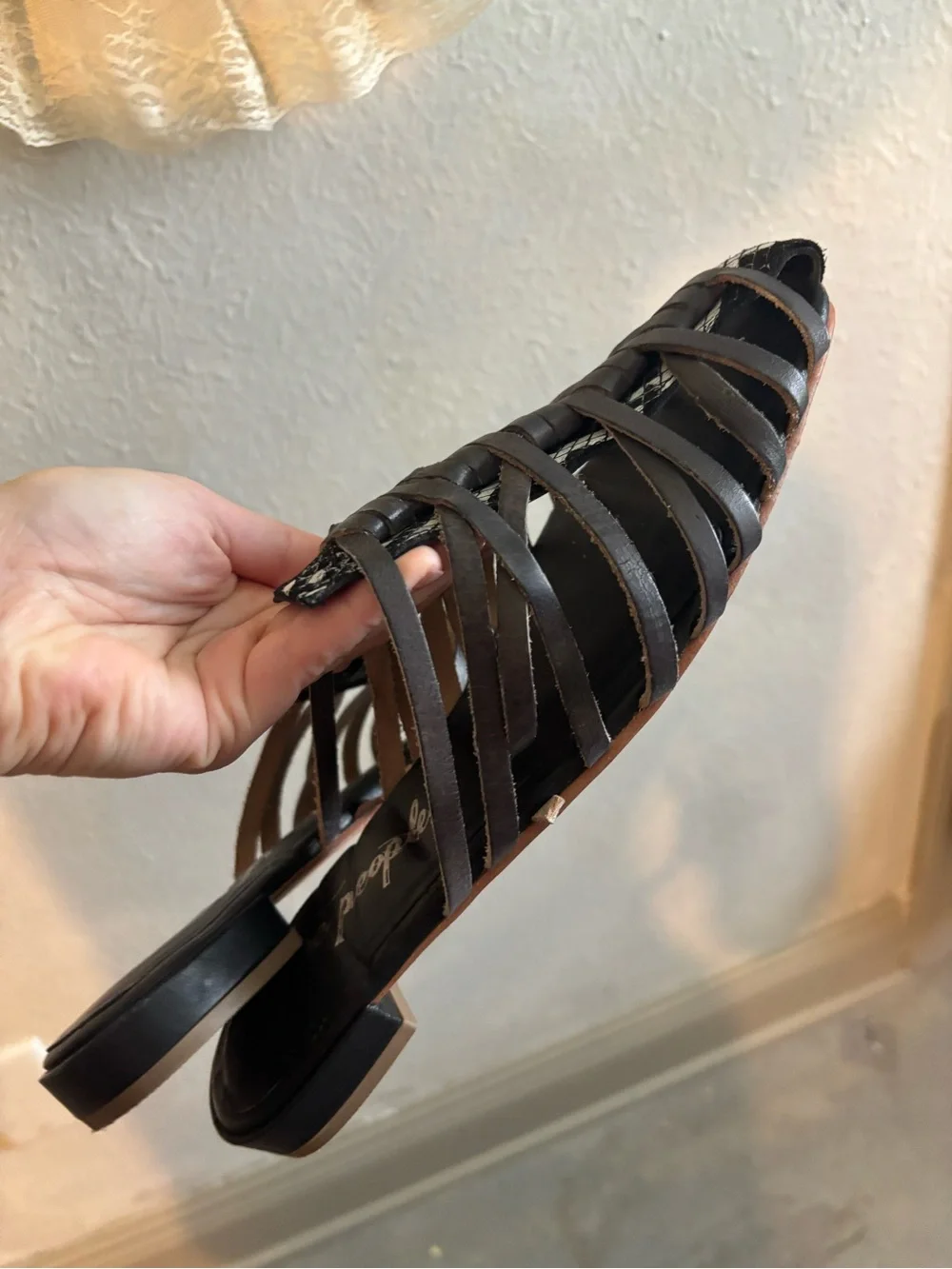 Free People Black Strappy Woven Slide Sandals with Cream Accents - Picture 5 of 5